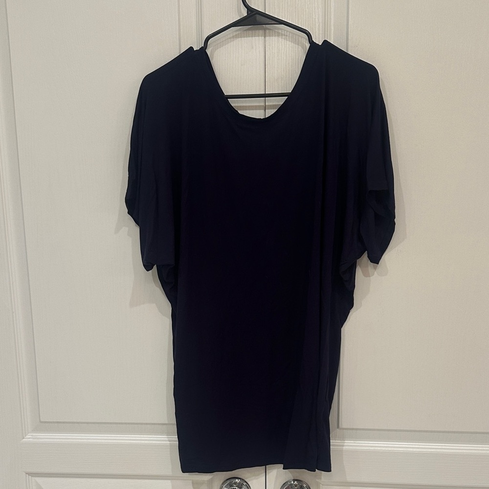 Classic Navy Draped Sleeve Tunic Top
